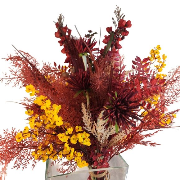 Hand Tied Artificial Flower Bouquet With Dark Reds and Yellow Wildflower mixture - Picture 7 of 13
